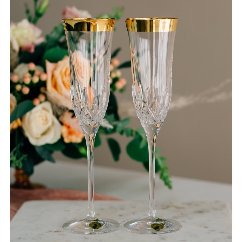 authentic Waterford crystal gold rim flute